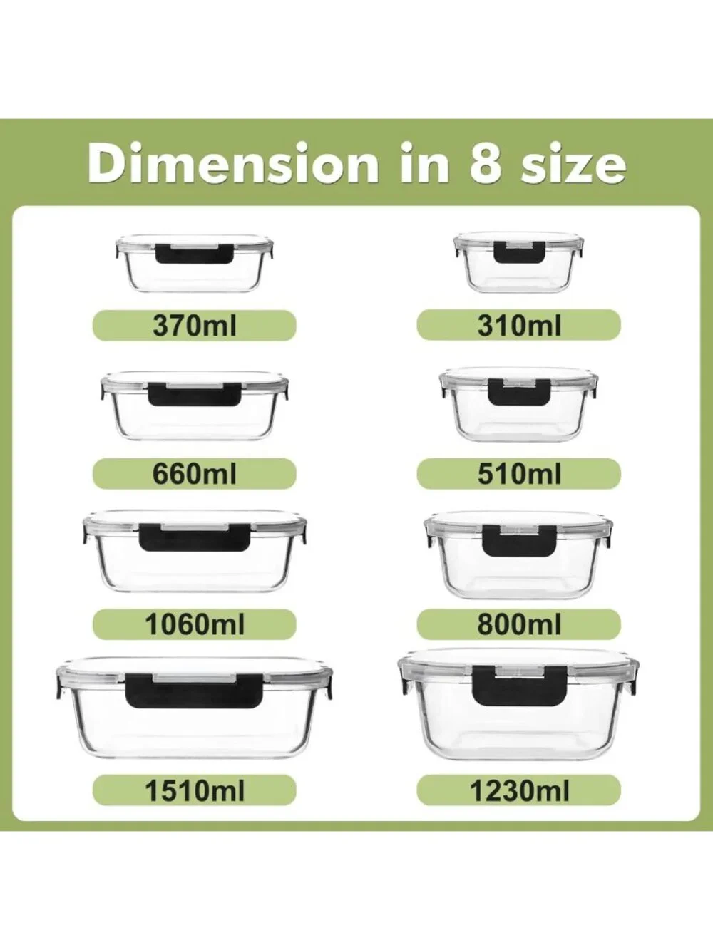 8 Pack Airtight Glass Meal Prep Containers with Lids, Leak Proof Bento Boxes